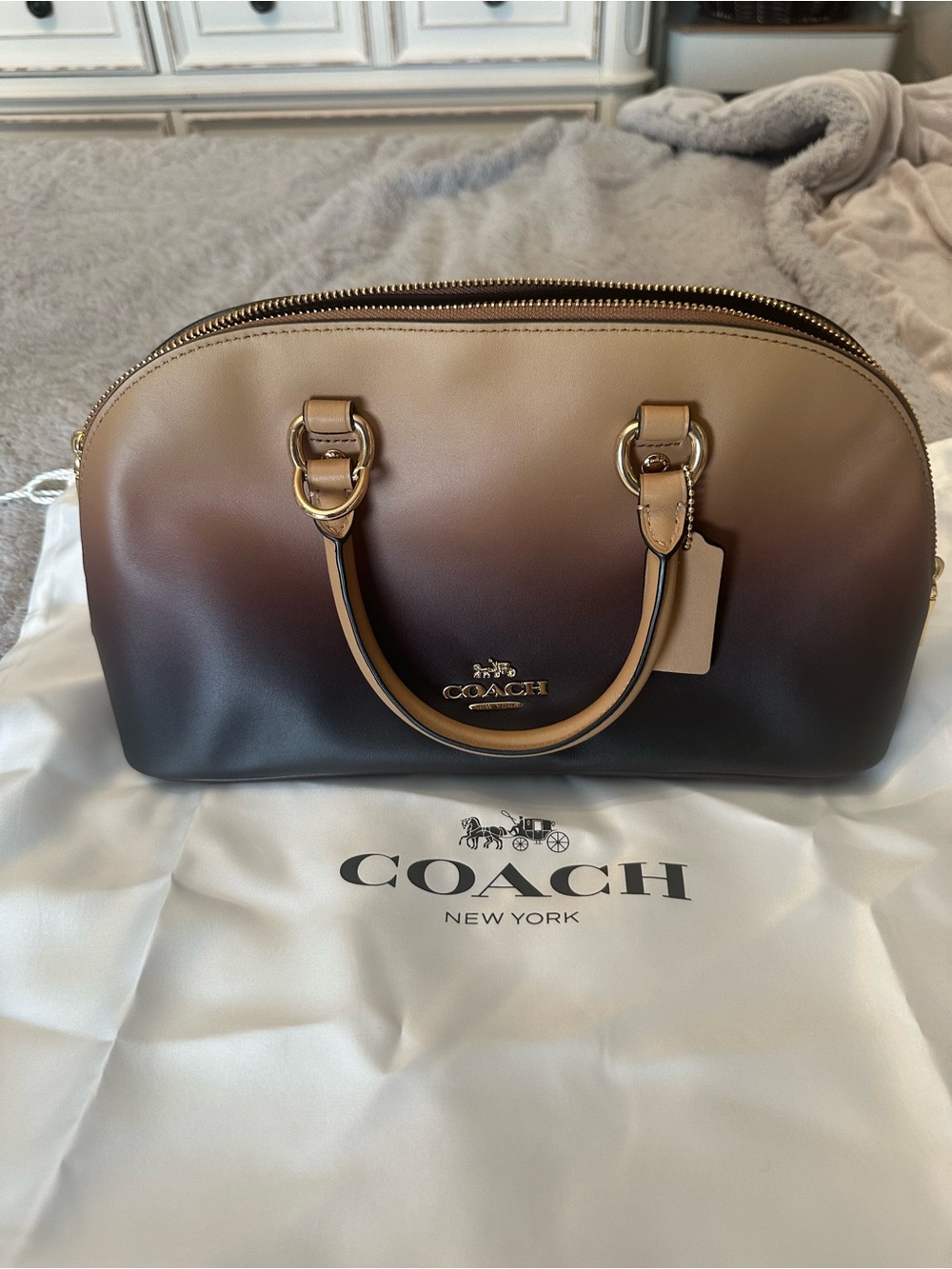 COACH Lara Satchel Bag Gold/Latte - Picture 5 of 6